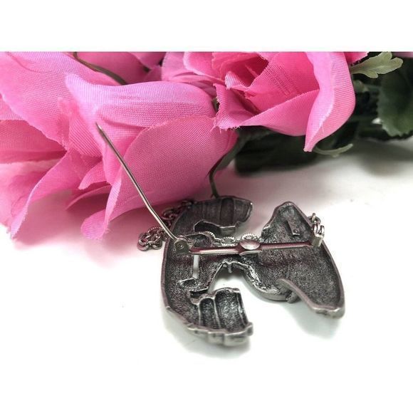 Vintage JJ Jonette Telephone Brooch Rotary Dial‎ Phone Pewter and Rhinestone Pin - Picture 7 of 10